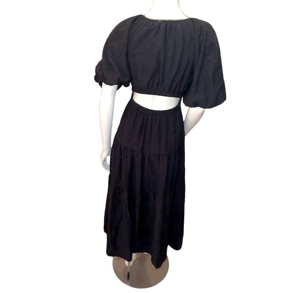 ANTHROPOLOGY MOON RIVER PUFF SLEEVE BACK CUTOUT SMOCKED WAIST MIDI DRESS SMALL - Picture 3 of 16